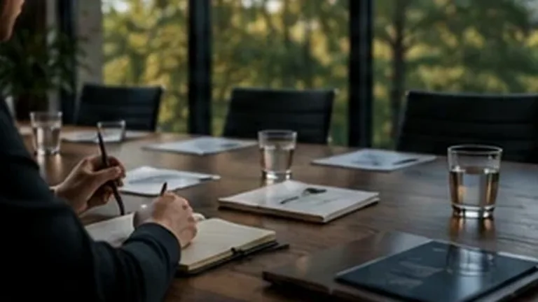 Professional services strategy room with hands reviewing digital growth planning materials.